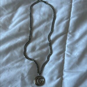 Gucci Silver Necklace with Logo Pendant